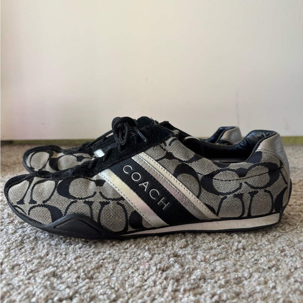 Coach Women’s Signature Canvas Metallic Gray Black Sneakers
